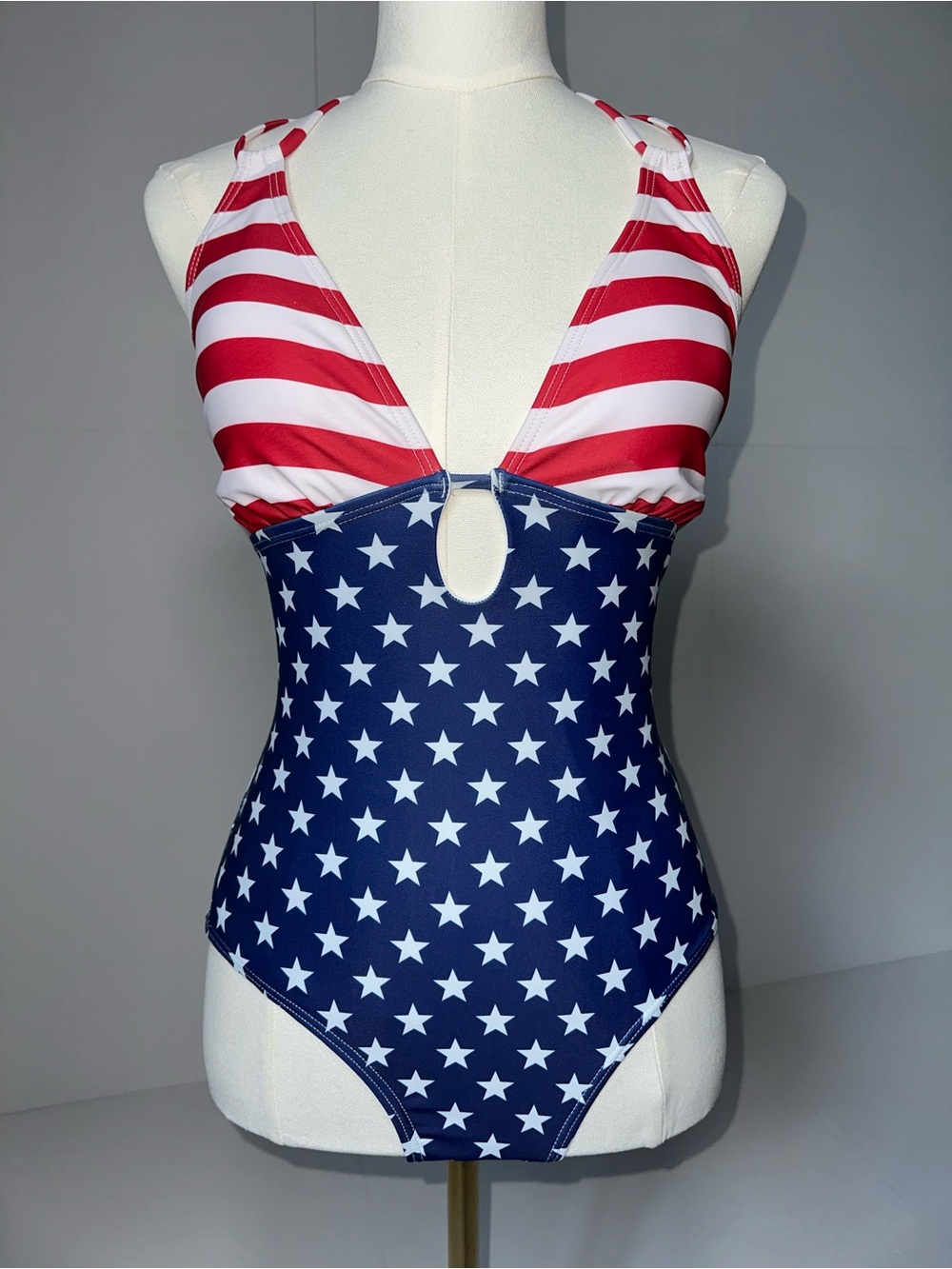 Patriotic American Flag One Piece Swimsuit Red White Blue Stars Stripes